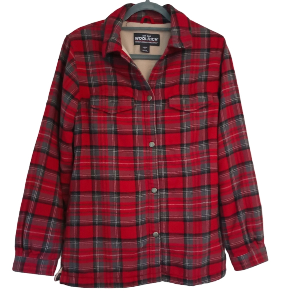 Woolrich 90s Y2K Ruby Plaid Fleece Lined Flannel Shacket Size Small Oversized